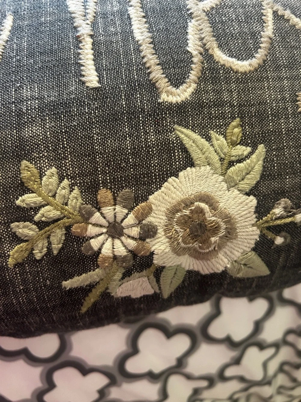 Kirklands Grey Embroidered 
